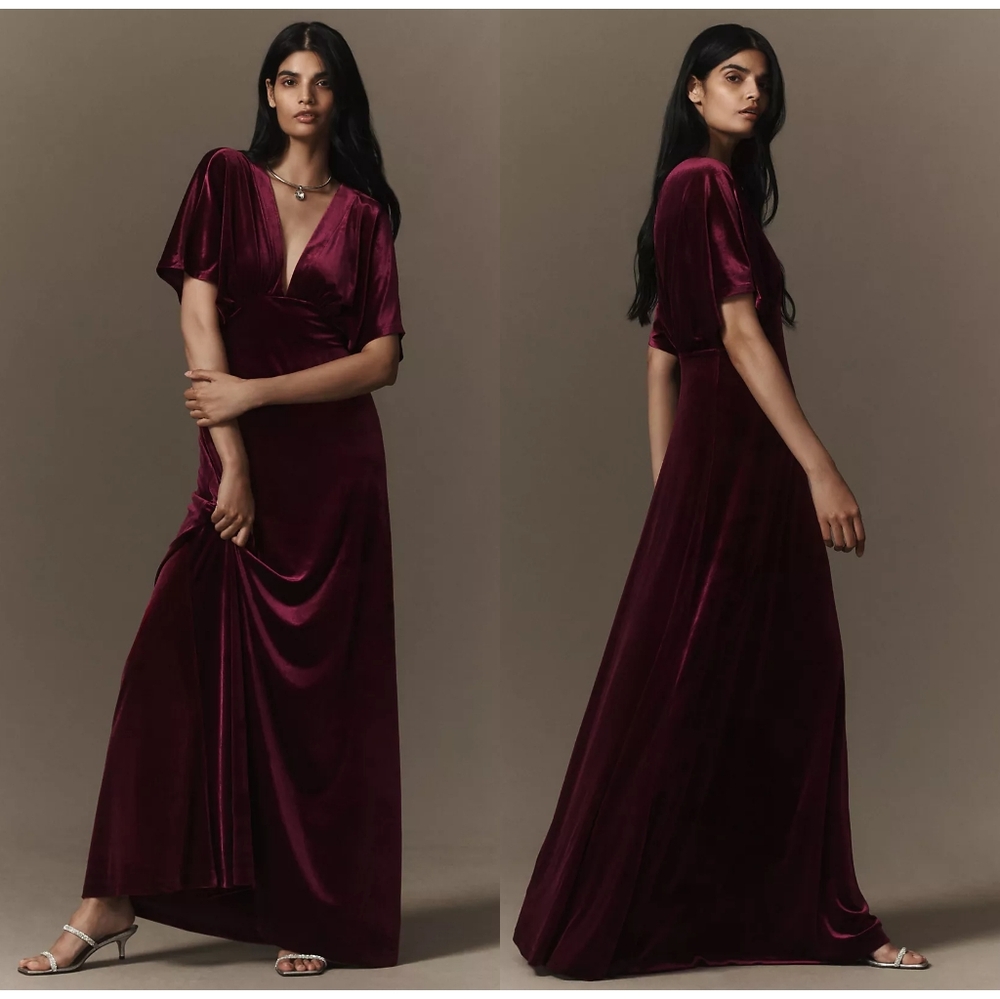 Anthropologie • BHLDN Amelia Deep-V Stretch Velvet Maxi Dress